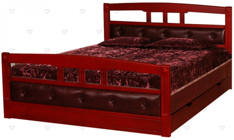 Флирт-1 кровать с кожаными вставками и ящиками