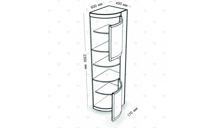 Радуга-600 вогнутый радиусный шкаф-купе